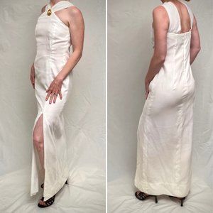 Winter White Velvet 90s Vintage Maxi Dress